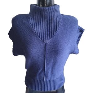 Marble Navy Funnel Neck Short Sleeve Knit Sweater S